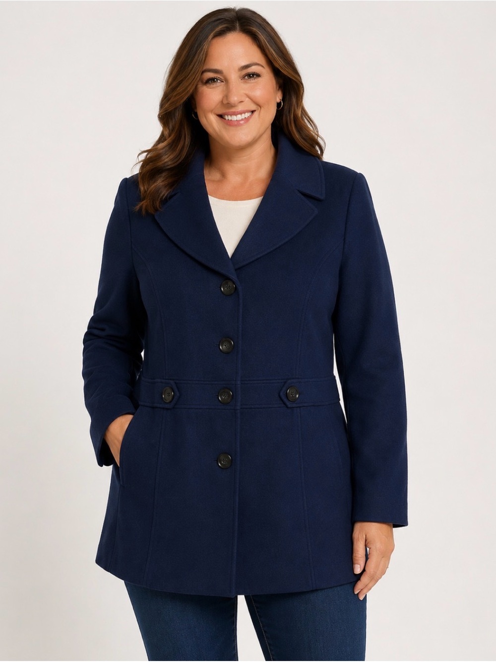 JM Collection Navy Blue Button Up Coat Jacket Size XL